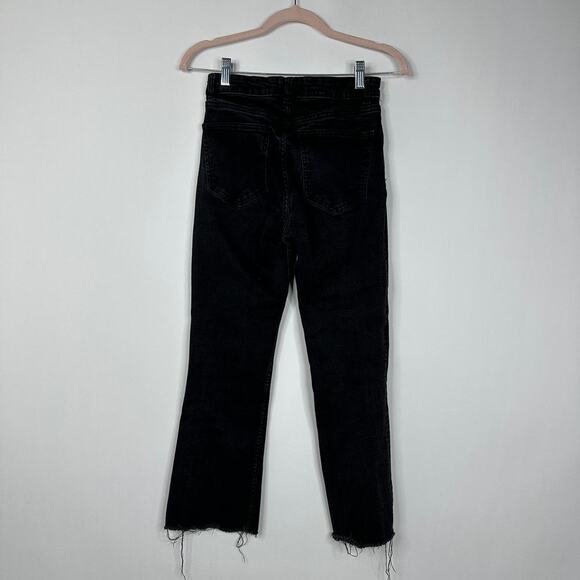 2/$30 ZARA High Rise Straight Leg Jeans Raw Hem Black 6 #8331 - Picture 5 of 7